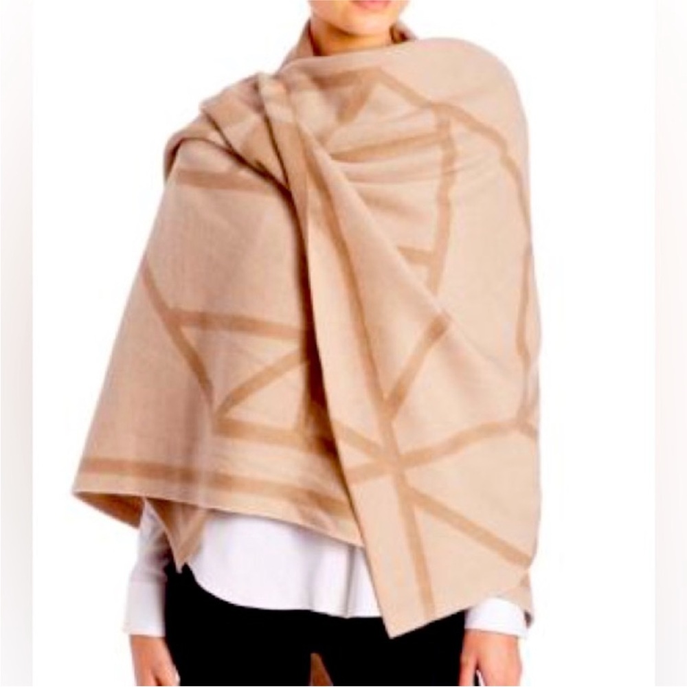 Tory Burch Tan Geometric Wool + Cashmere Wrap